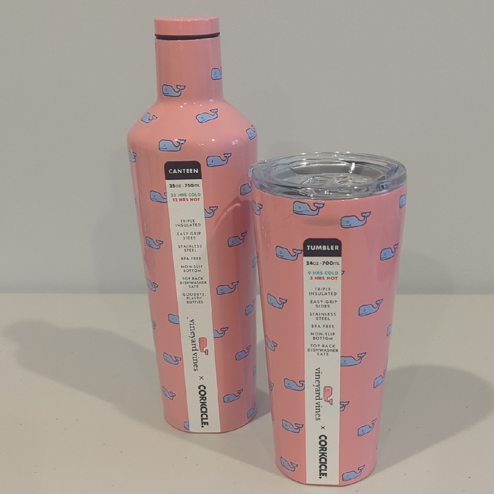 BUNDLE Vineyard Vines X Corkcicle Whale Canteen and Tumbler (Lot of 2)